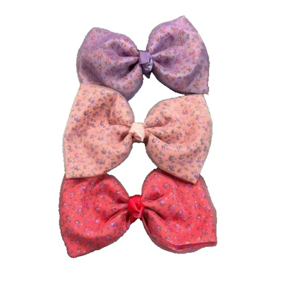 NEW Hair Accessories set of 3 pink purple floral flowers bow clips